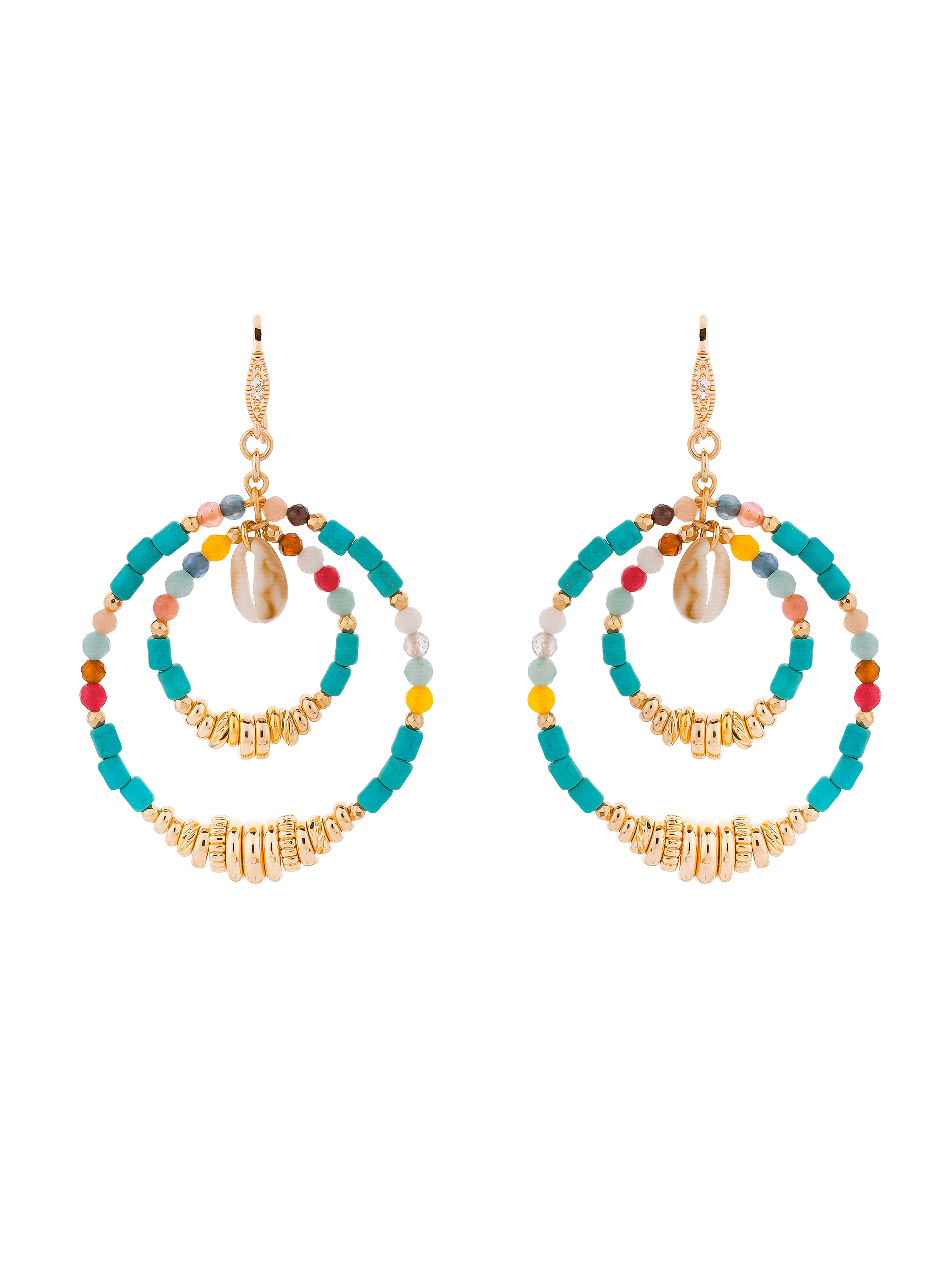 KARAMBA - Boucles d'oreilles pendantes avec coquillages pour oreilles percées en perles | Bleu