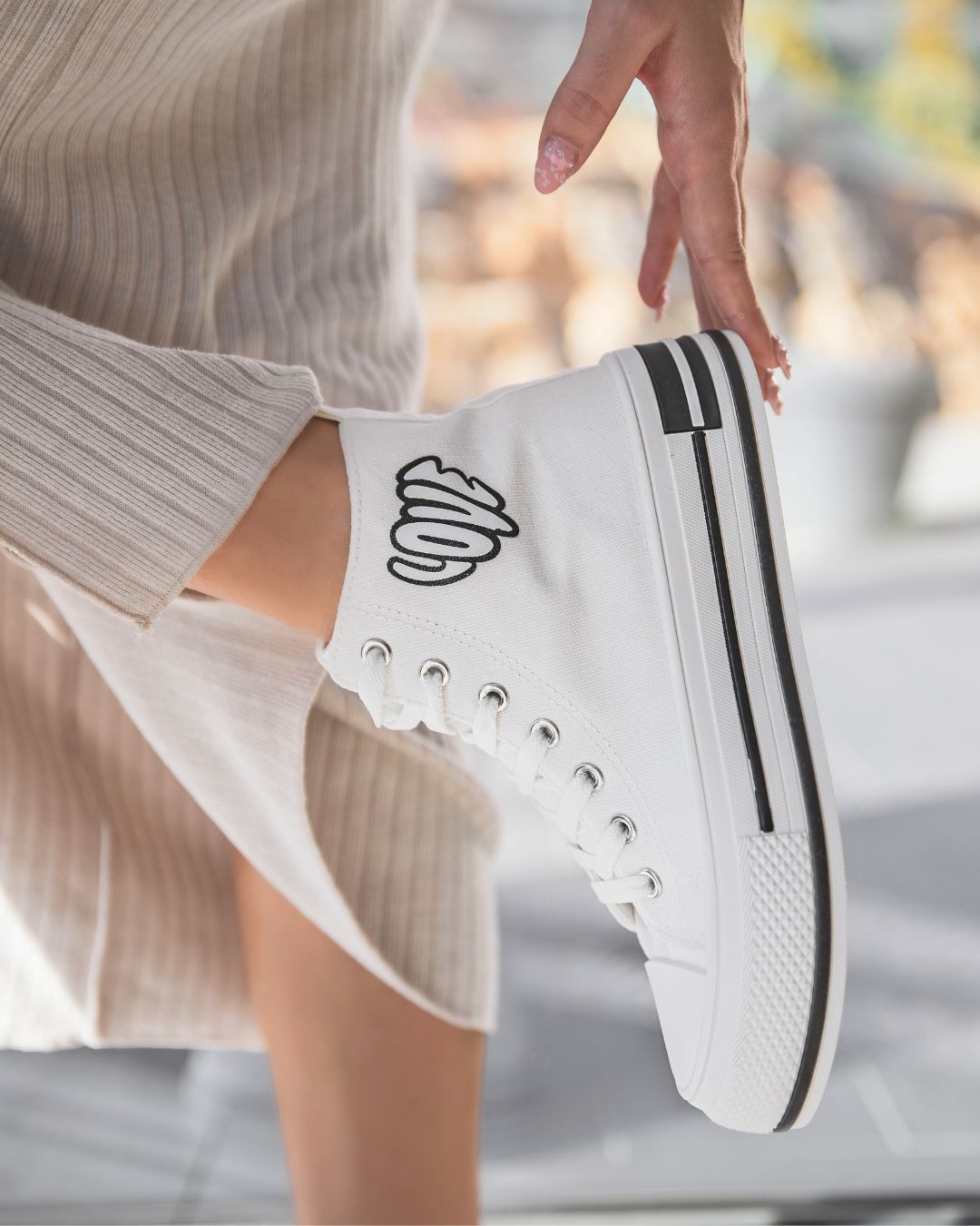 Basket femme blanche montante en toile - Linda