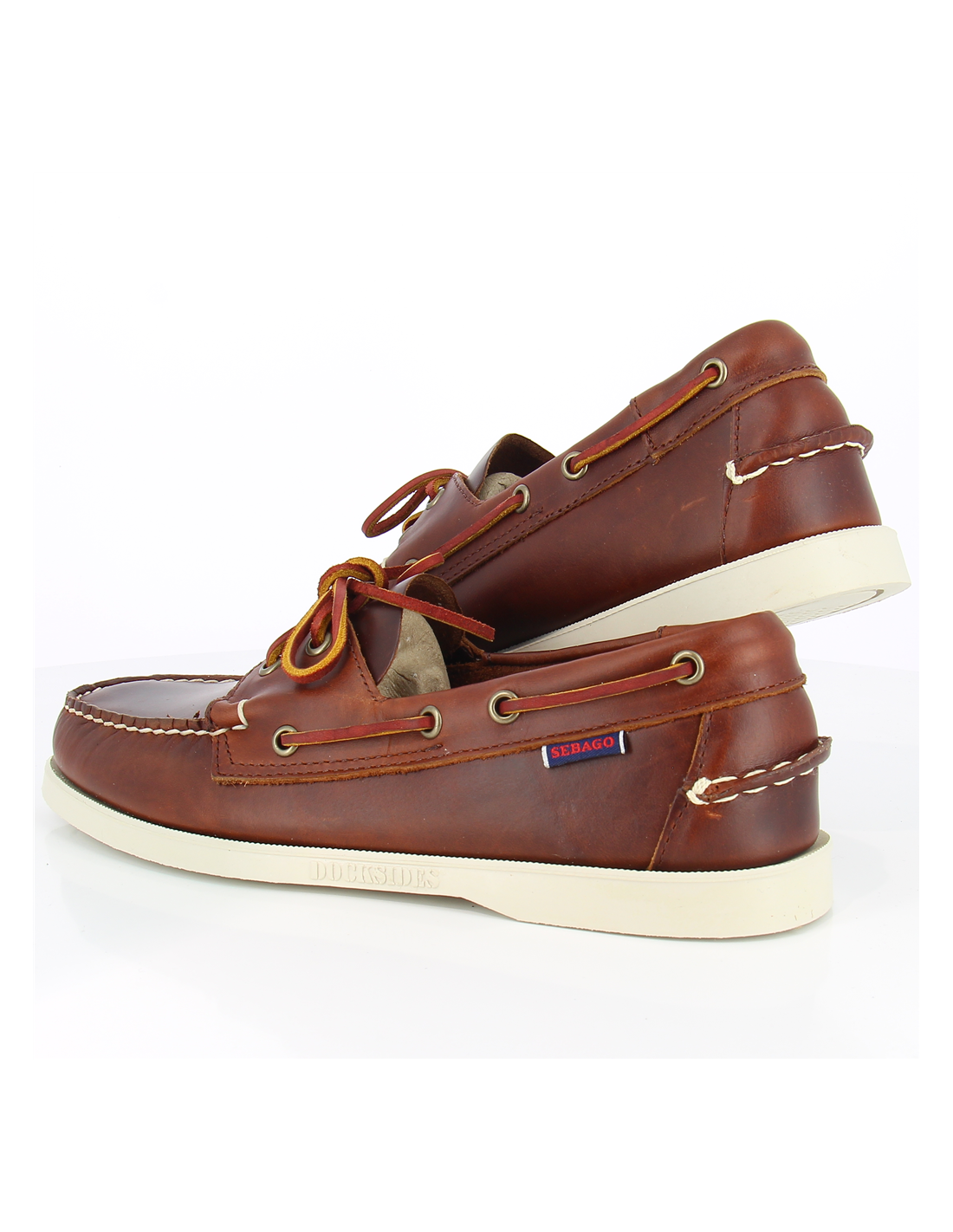 sebago mocassins bateaux homme portland waxed cuir marron