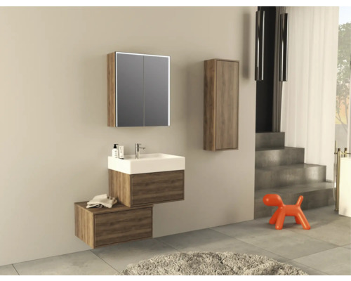 Jungborn QUATTRO/NOVE wastafelblad, 61 x 46 cm, geborsteld notenhout, zonder uitsparing