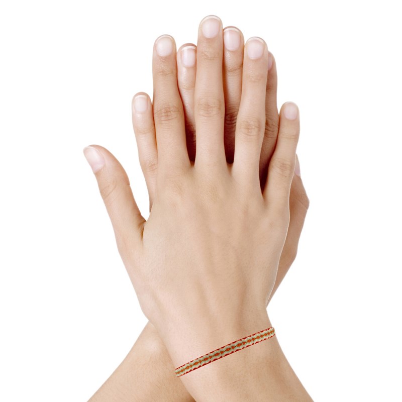 Bracelet Lien Tissé Rouge Losanges Oranges et Dorés