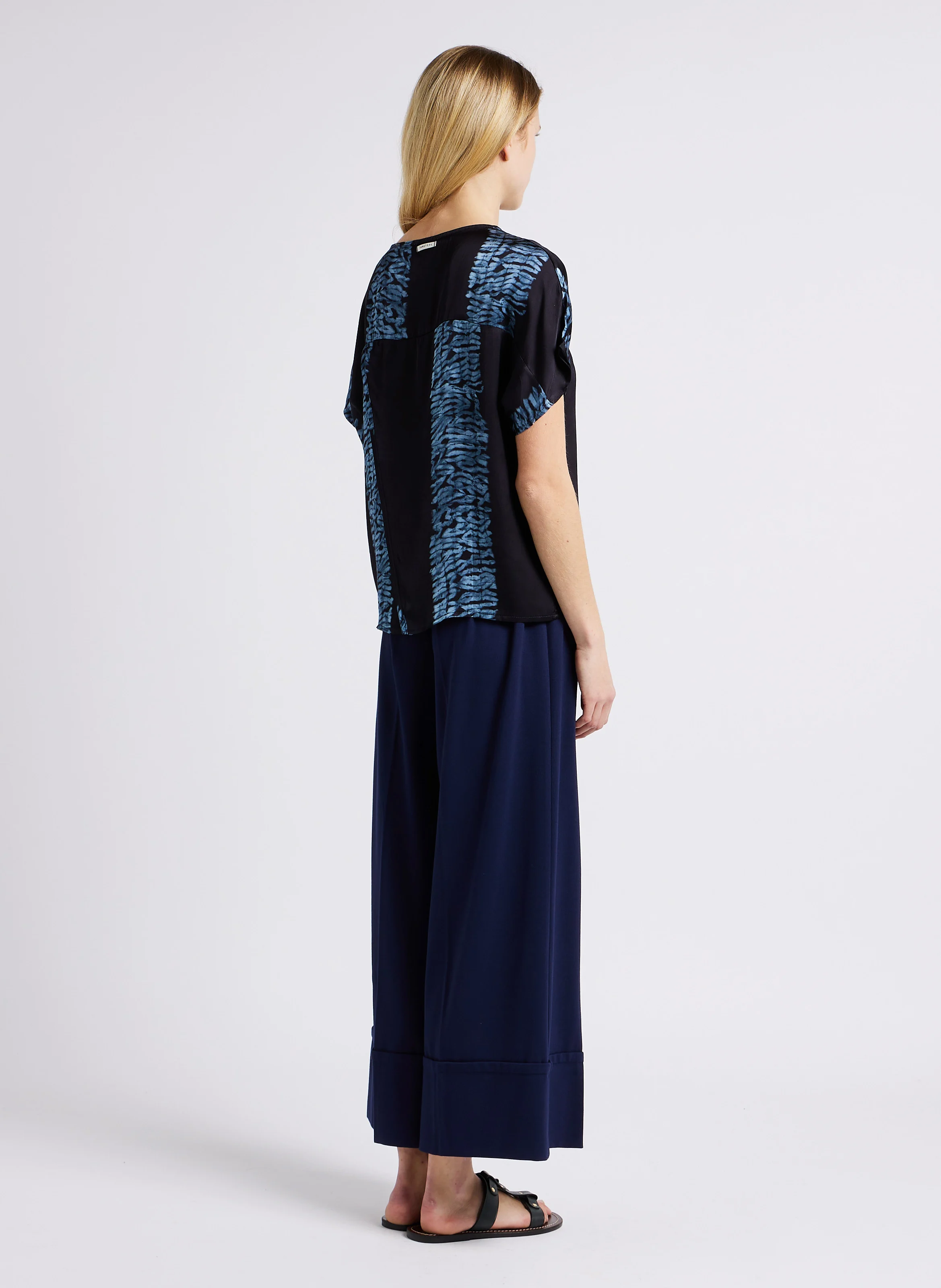 Pantalon large 7/8ème à ourlets en jersey milano stretch | Bleu