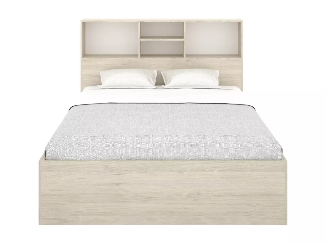 Lit 140 x 190 cm avec rangements - Coloris : Naturel et blanc - VARDIEL