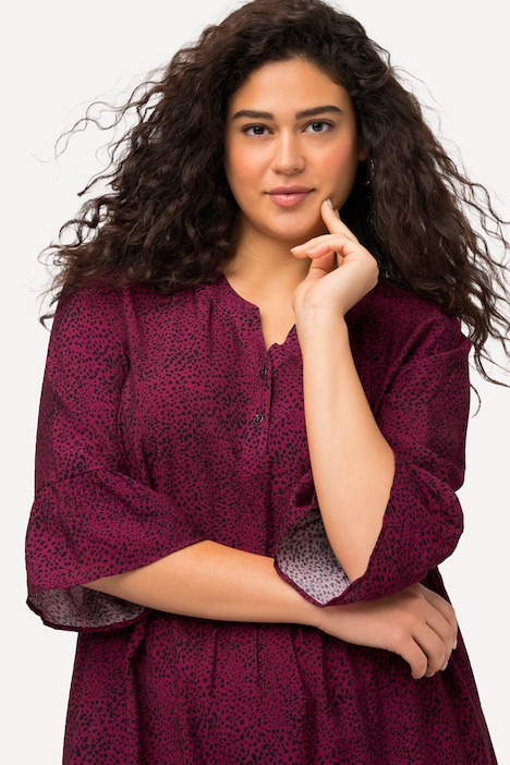 Midikleid, Punkte, A-Linie, Tunika-Ausschnitt, 3/4-Arm