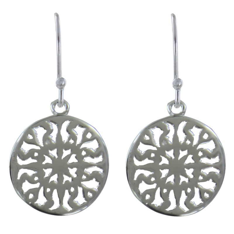 Boucles d'Oreilles Cercle d'Argent Soleil Arabesque