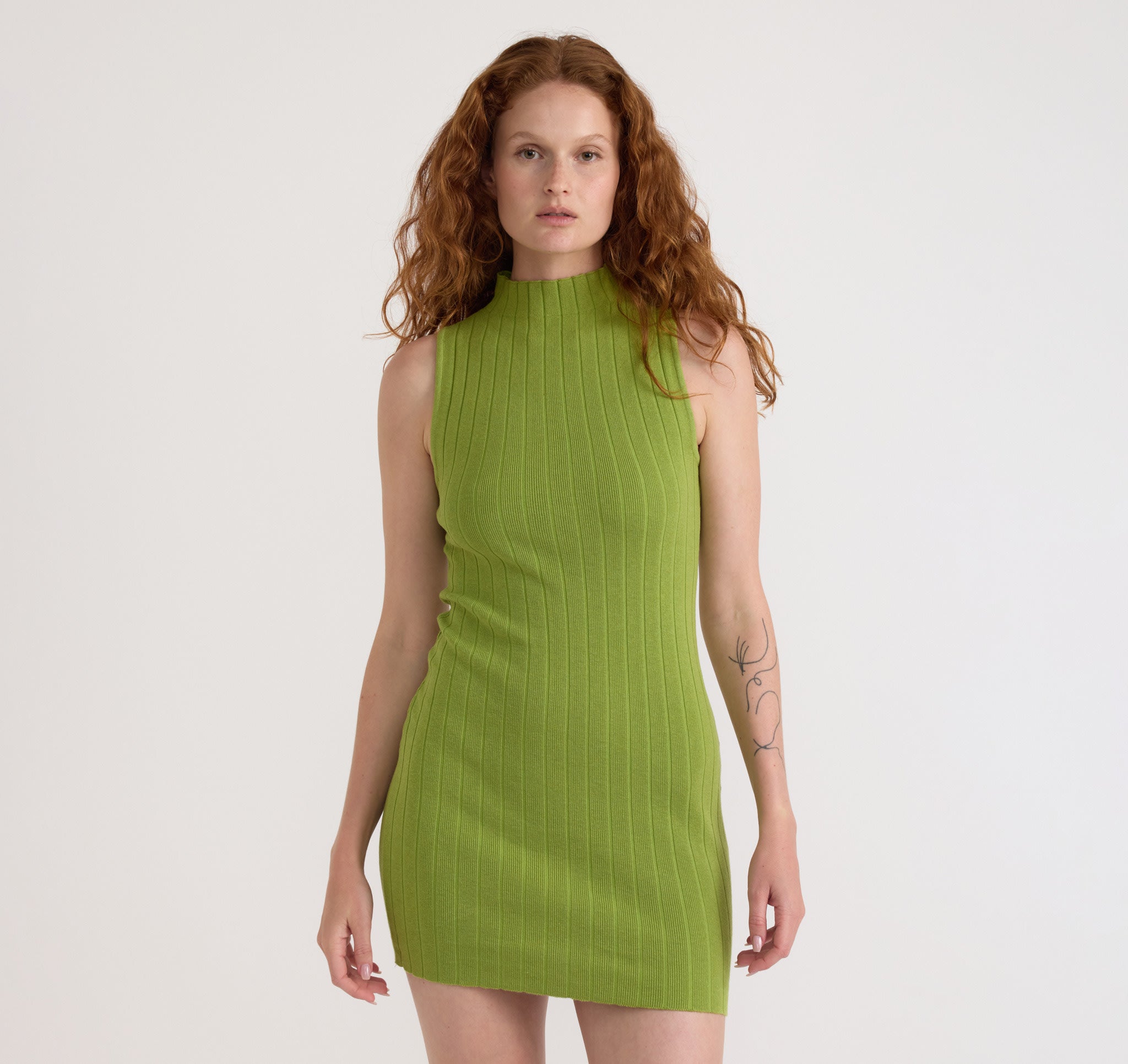 COTTON<br>Soft Knit Rib Mock Neck Dress
