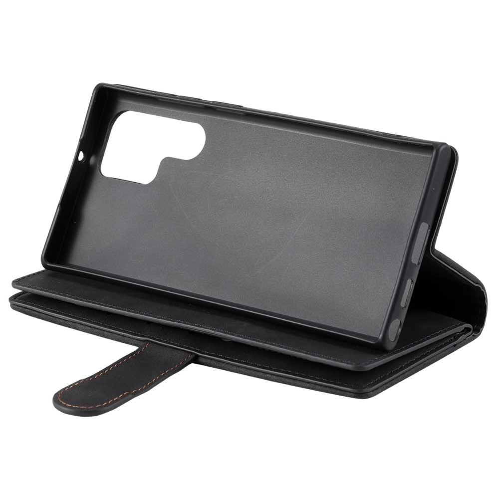 Samsung Galaxy S23 Ultra 5G Leder Tasche Flip Cover mit Reissverschluss - Schwarz
