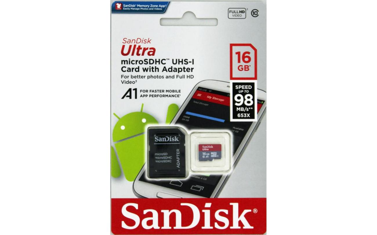 Sandisk Micro SDHC Ultra Android 16GB + SD Adapter