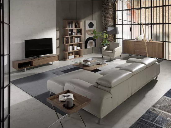 Chaise longue en cuir de vachette taupe 6150 ANGEL CERDA