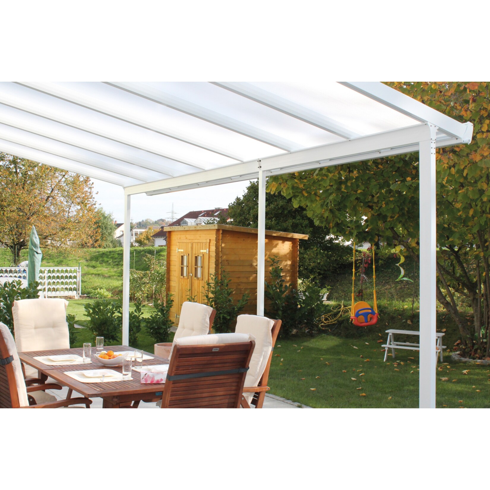 Gutta 4293103 Terrassenüberdachung weiß, 306 x 306 cm