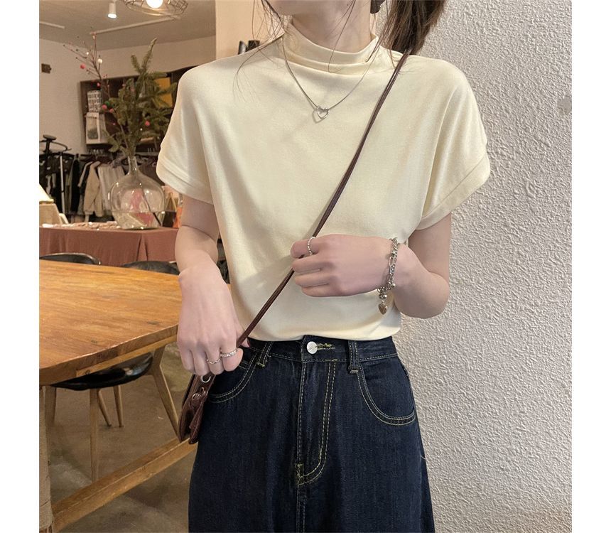 Duwnie - T-shirt met korte mouwen en mockneck, effen