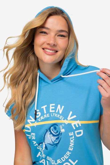 Hoodie, oversized, Kapuze, Fisch-Motiv, Halbarm