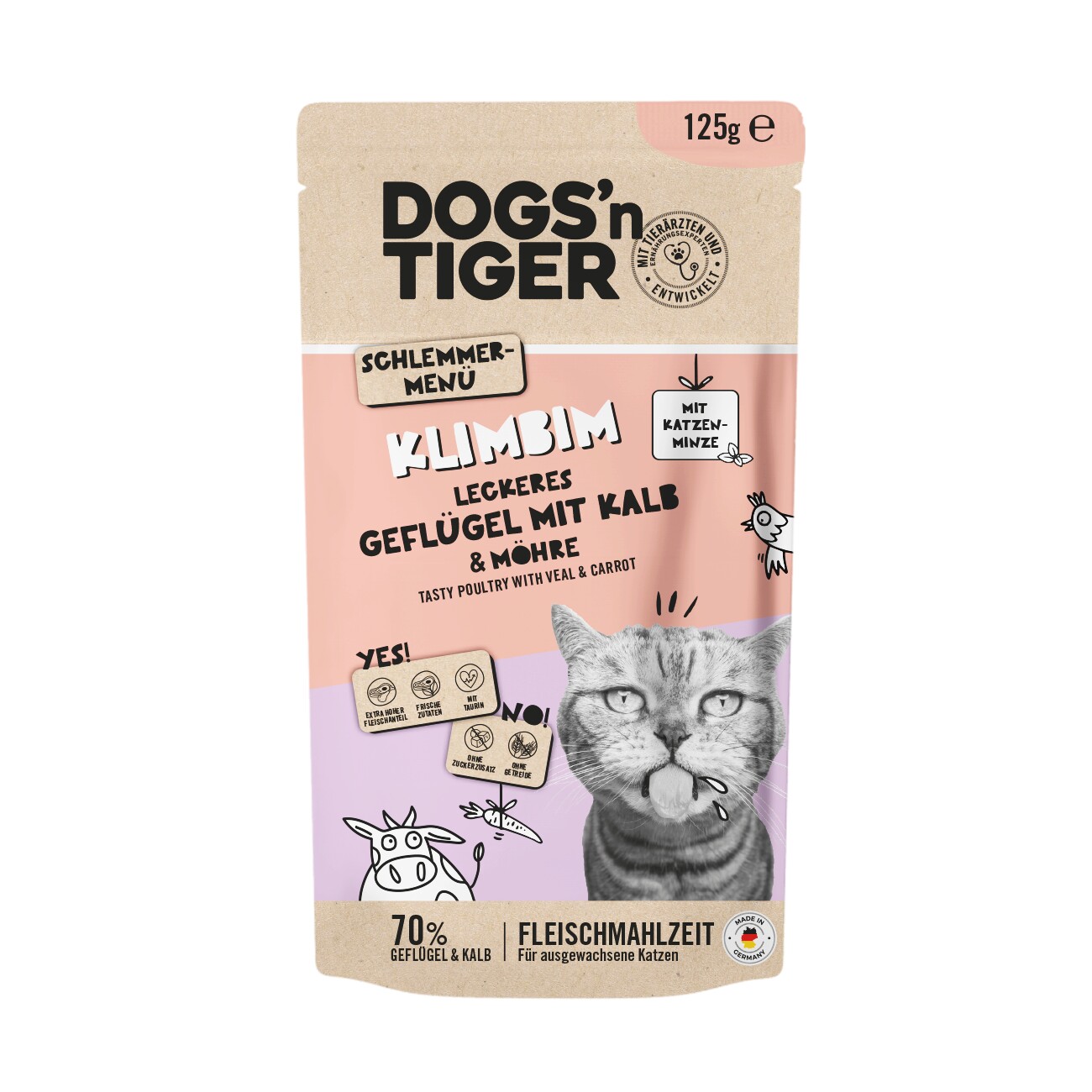 Dogs'n Tiger Adult Nassfutter Katze, Klimbim, Geflügel, Kalb & Möhre, 12x 125g