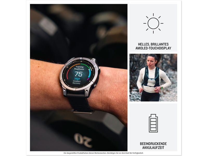 GARMIN Sportuhr Fenix E, 47 mm Silber Multisport-Smartwatch