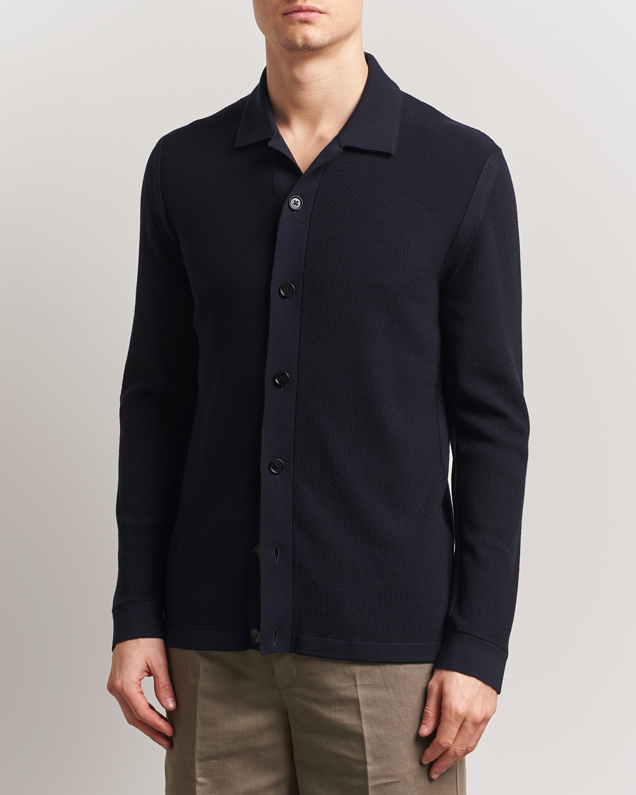 Zegna Structured Wool Cardigan Navy