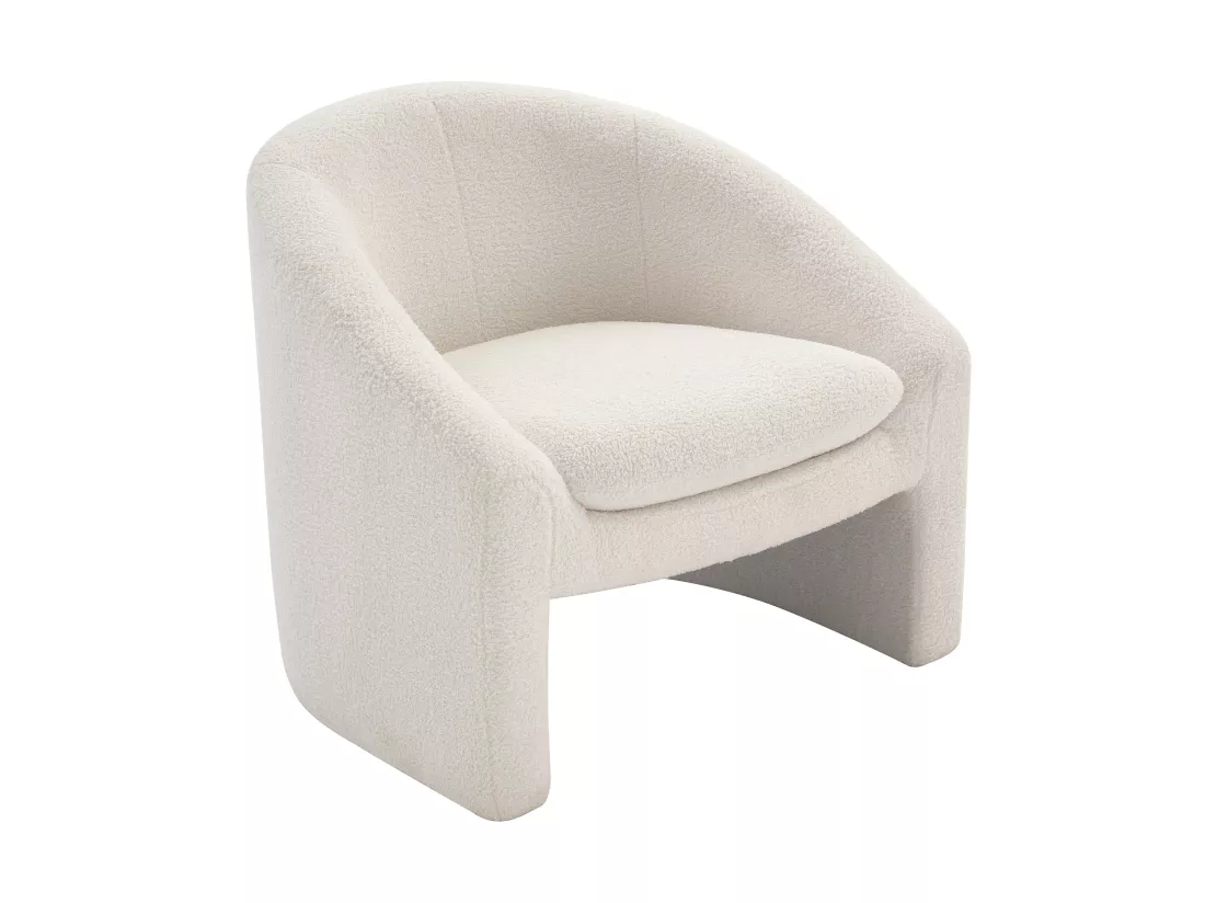 Canapé 2 places et fauteuil en tissu bouclette blanc OSSANA