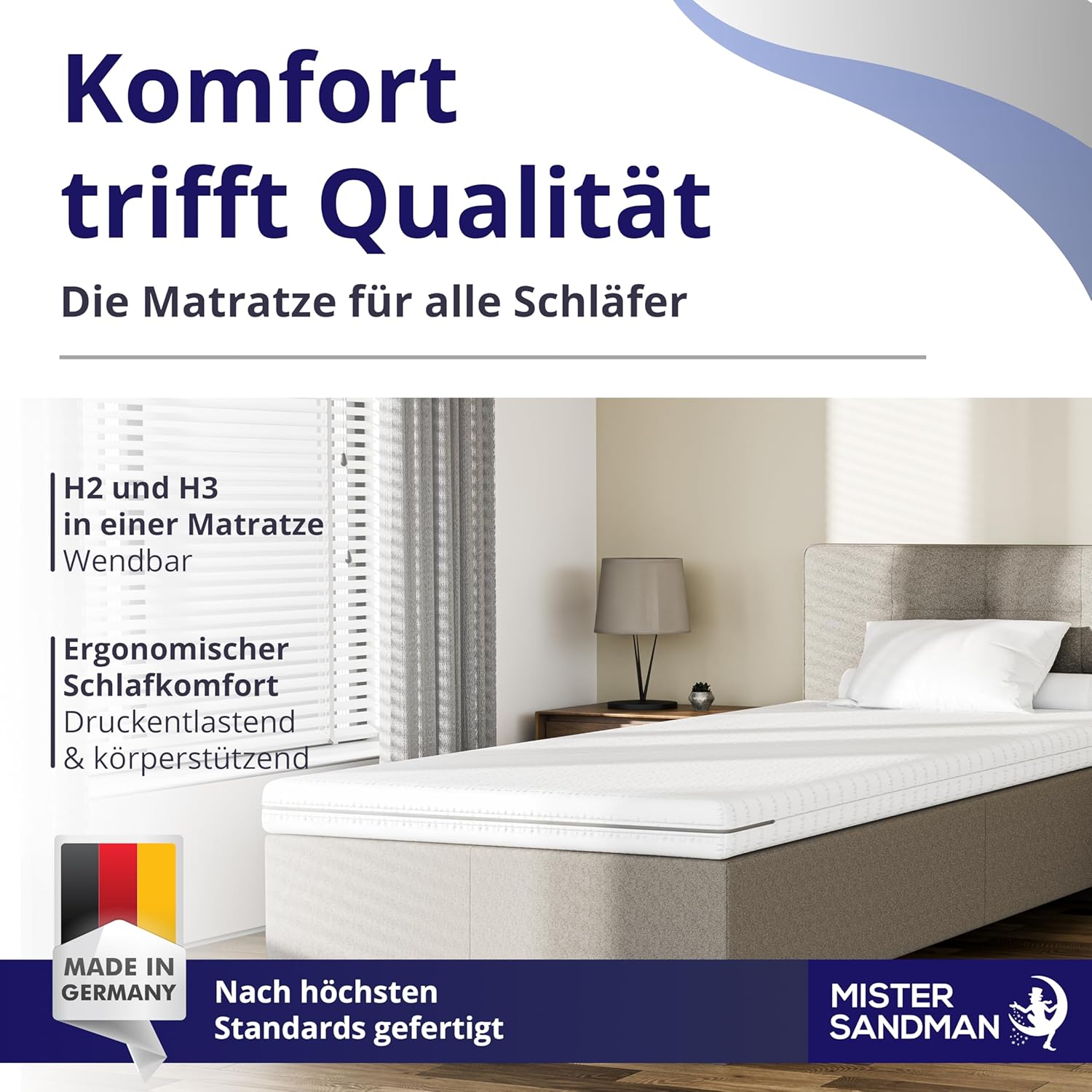 Mister Sandman Matratze, Höhe 18 cm Kaltschaummatratze, Orthopädische 7 Liegezonen Bequeme Rollmatratze für alle Schlafpositionen mit Matratzenbezug Waschbar (200x200, H3)