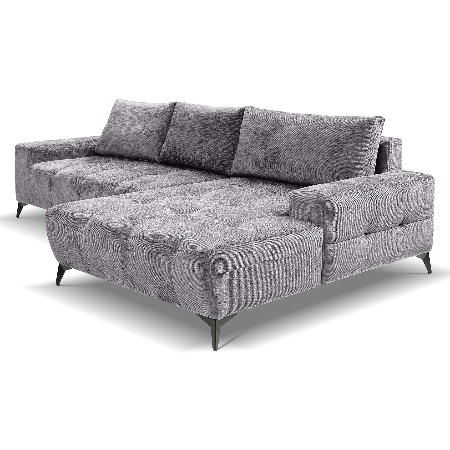 Ecksofa - ash - Liegefunktion - Staukasten - Longchair rechts