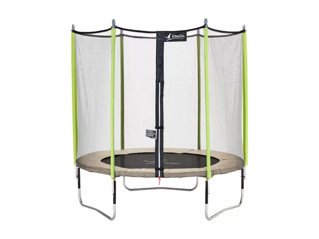 Kangui - Trampoline de jardin 244 cm + filet de sécurité JUMPI Taupe/Vert 250