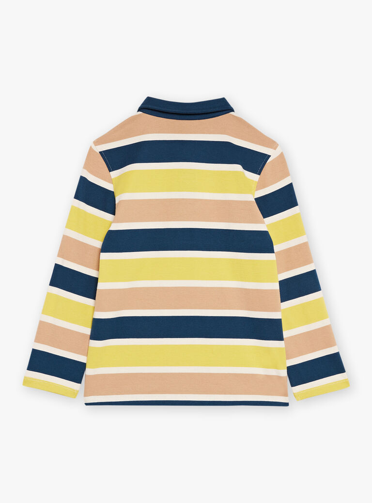 Polo bleu marine, beige et vert à imprimé à rayures