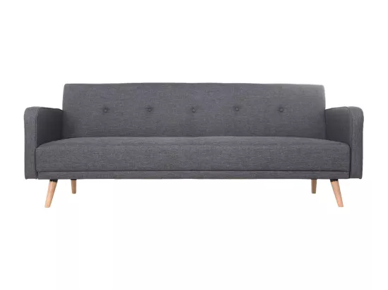 Canapé convertible scandinave 3 places en tissu gris foncé et bois clair ULLA