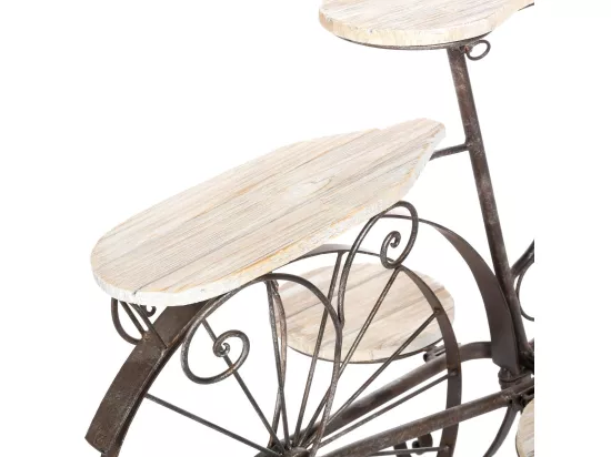 Vélo porte plantes - Fer forgé - 5 plateaux en bois - Meuble décoratif