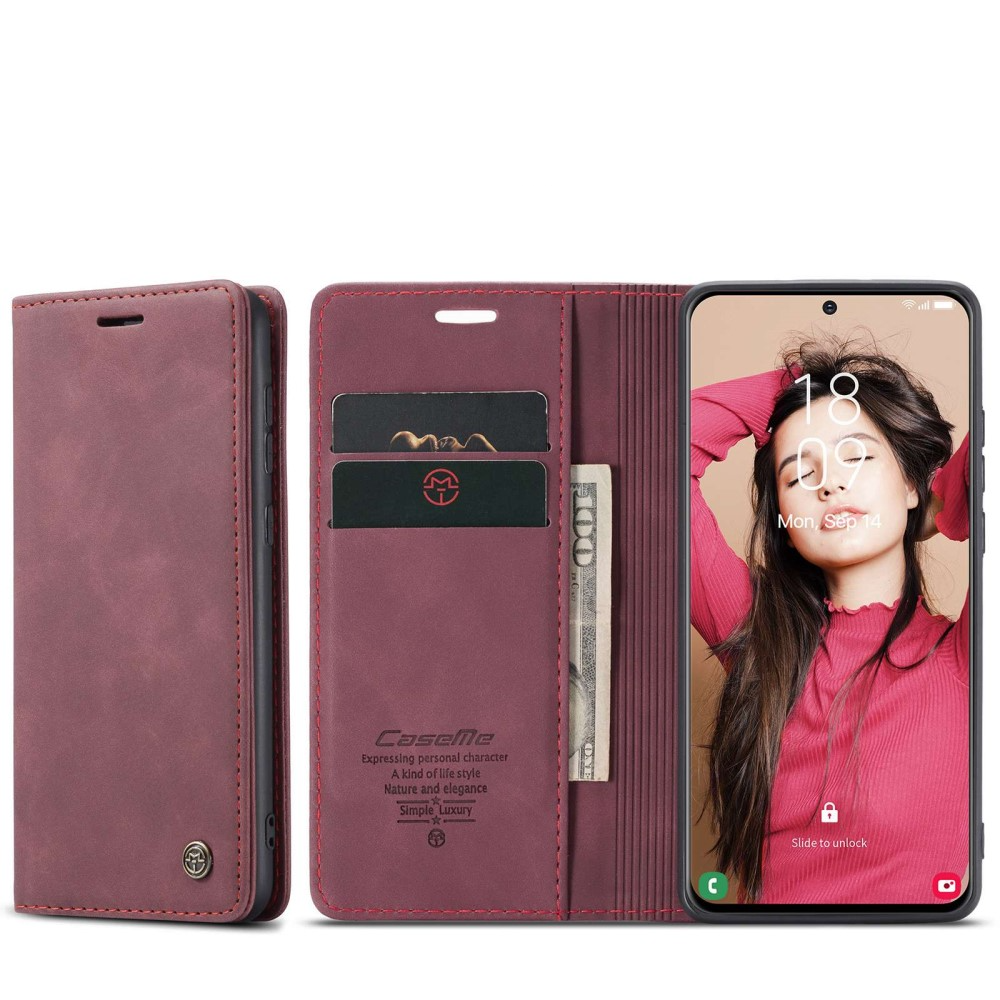 Samsung Galaxy S21 FE 5G Leder Tasche Flip Wallet Etui mit Kartenfächern - Dunkelrot