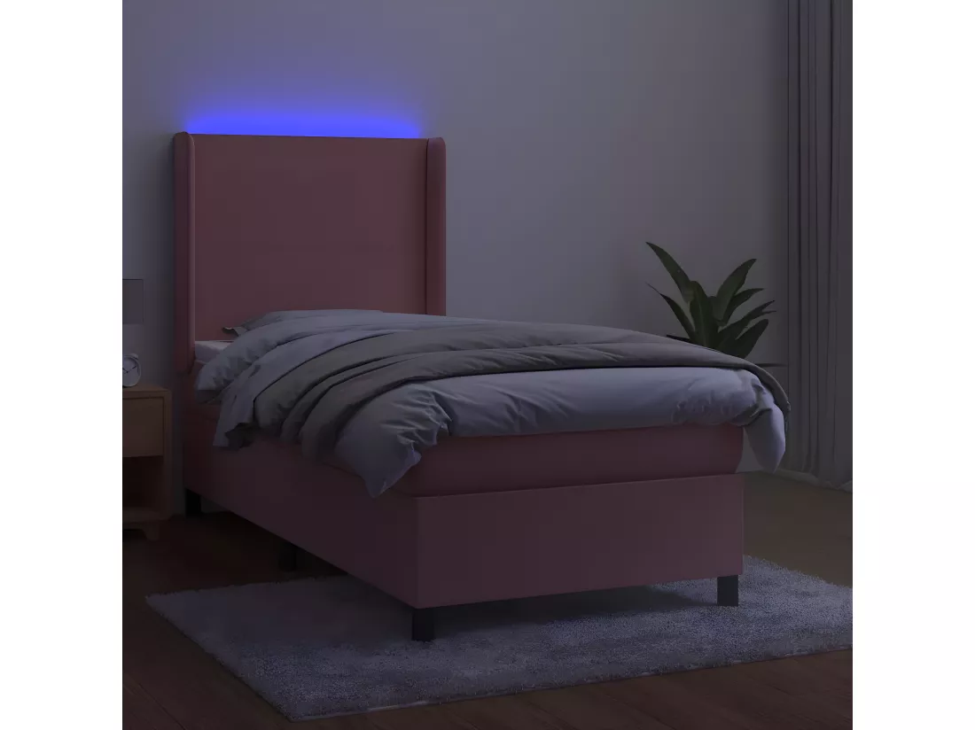 Sommier tapissier avec matelas et LED Rose 90x190 cm Velours