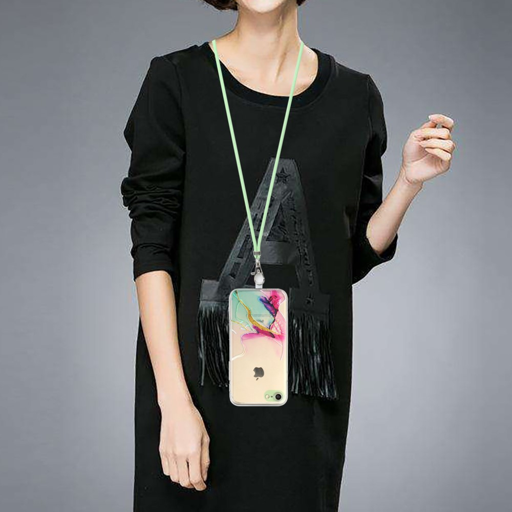iPhone SE (2022/2020) / 8 / 7 Necklace Gummi Hülle Marmor Look mit Kameraschutz   Handykette (80cm) - Mint