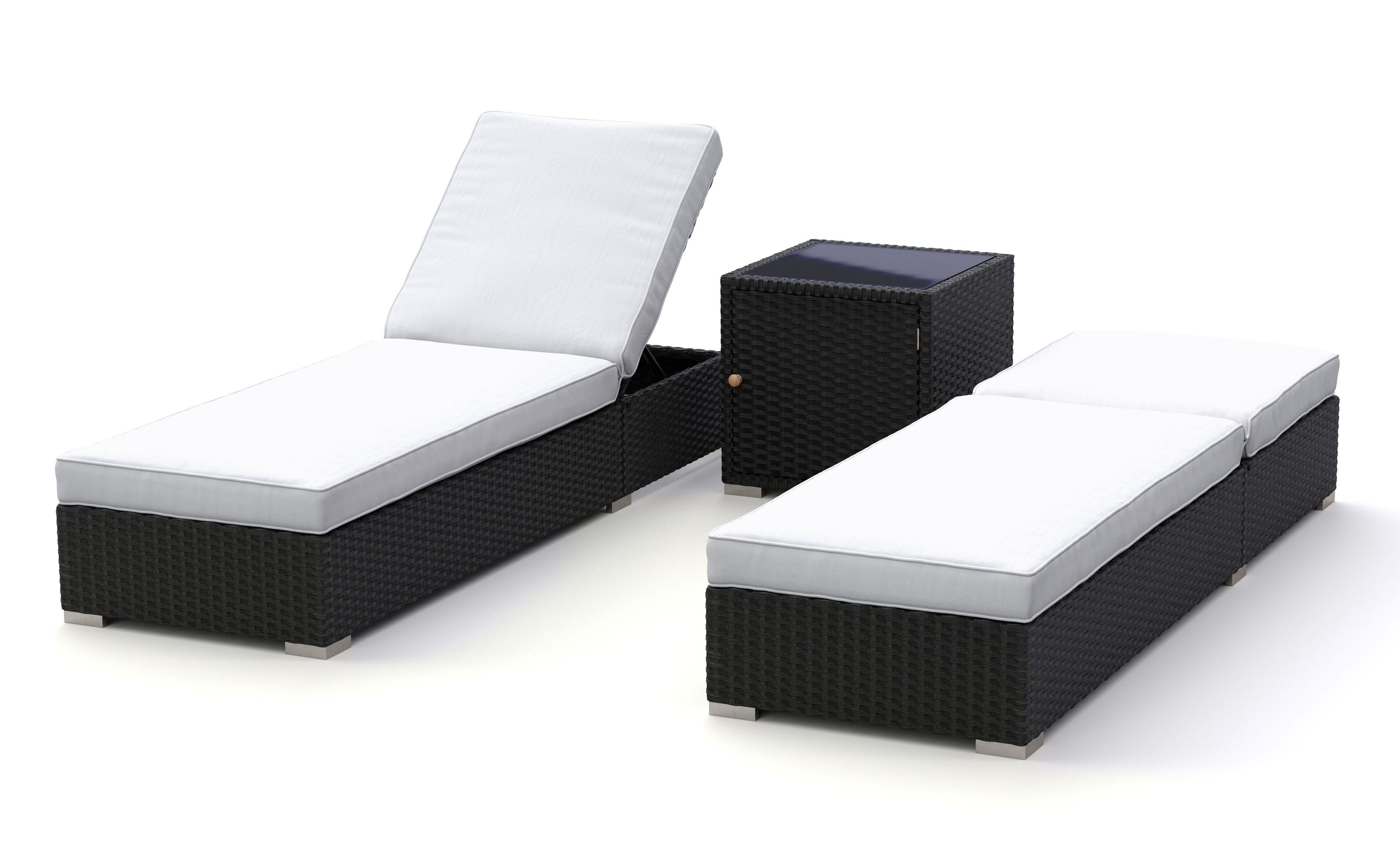Liegestuhl Rattan BILBAO schwarz/weiss Set 3-teilig