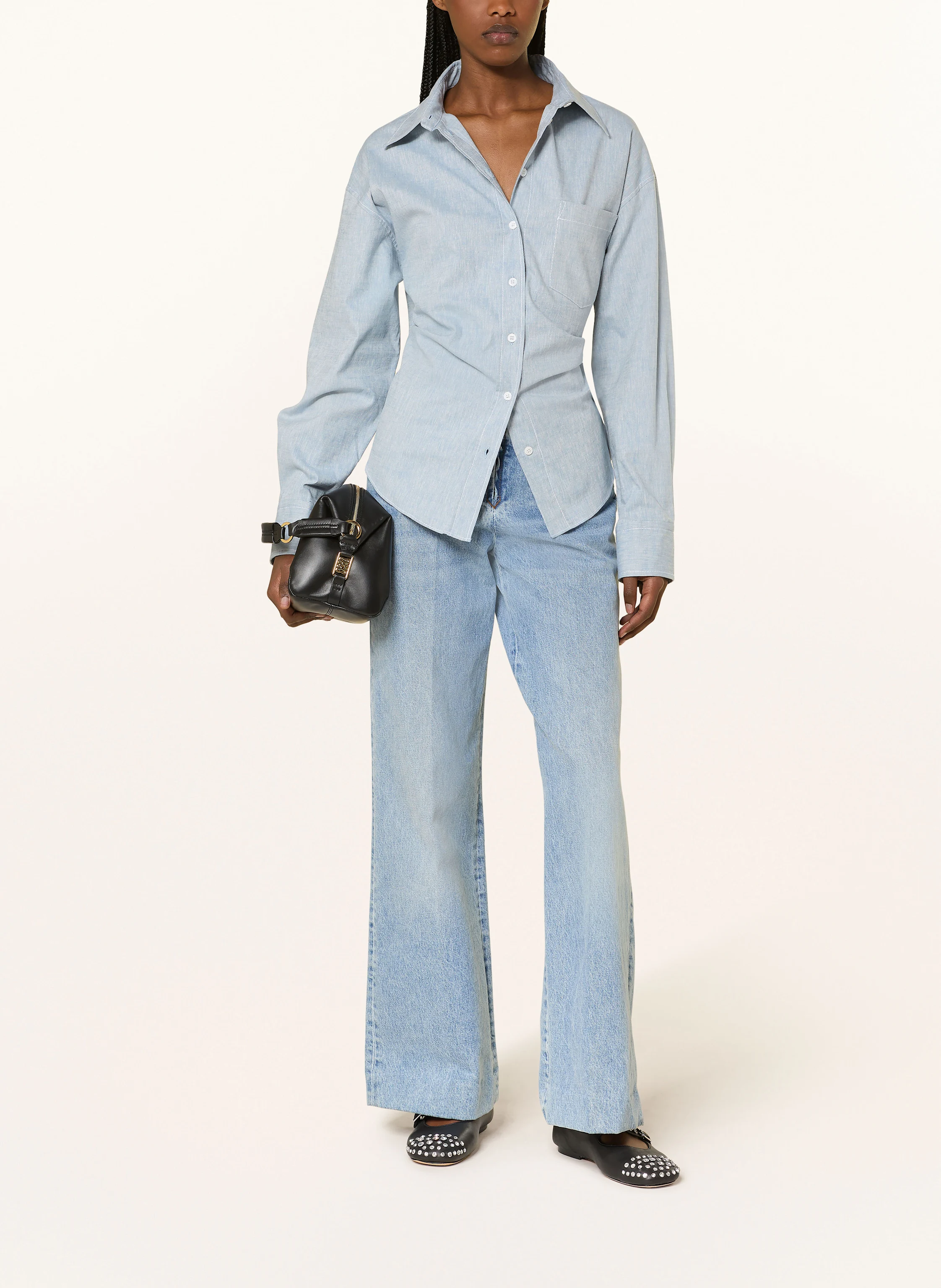 SANDRO Hemdbluse in Jeansoptik mit Leinen