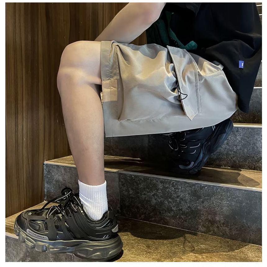 jaywoon - Hoge taille, effen, wijde cargo shorts