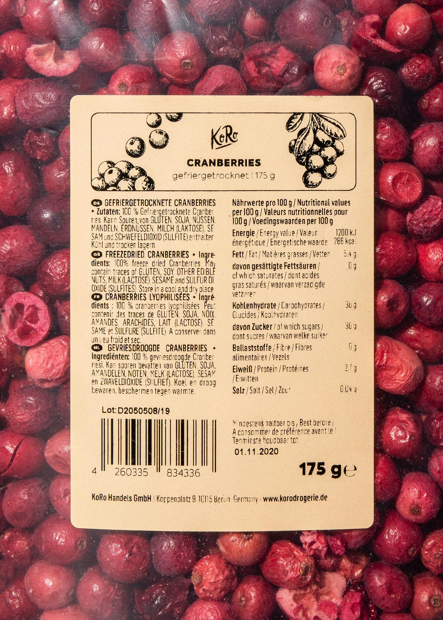 Gefriergetrocknete Cranberrys 175 g