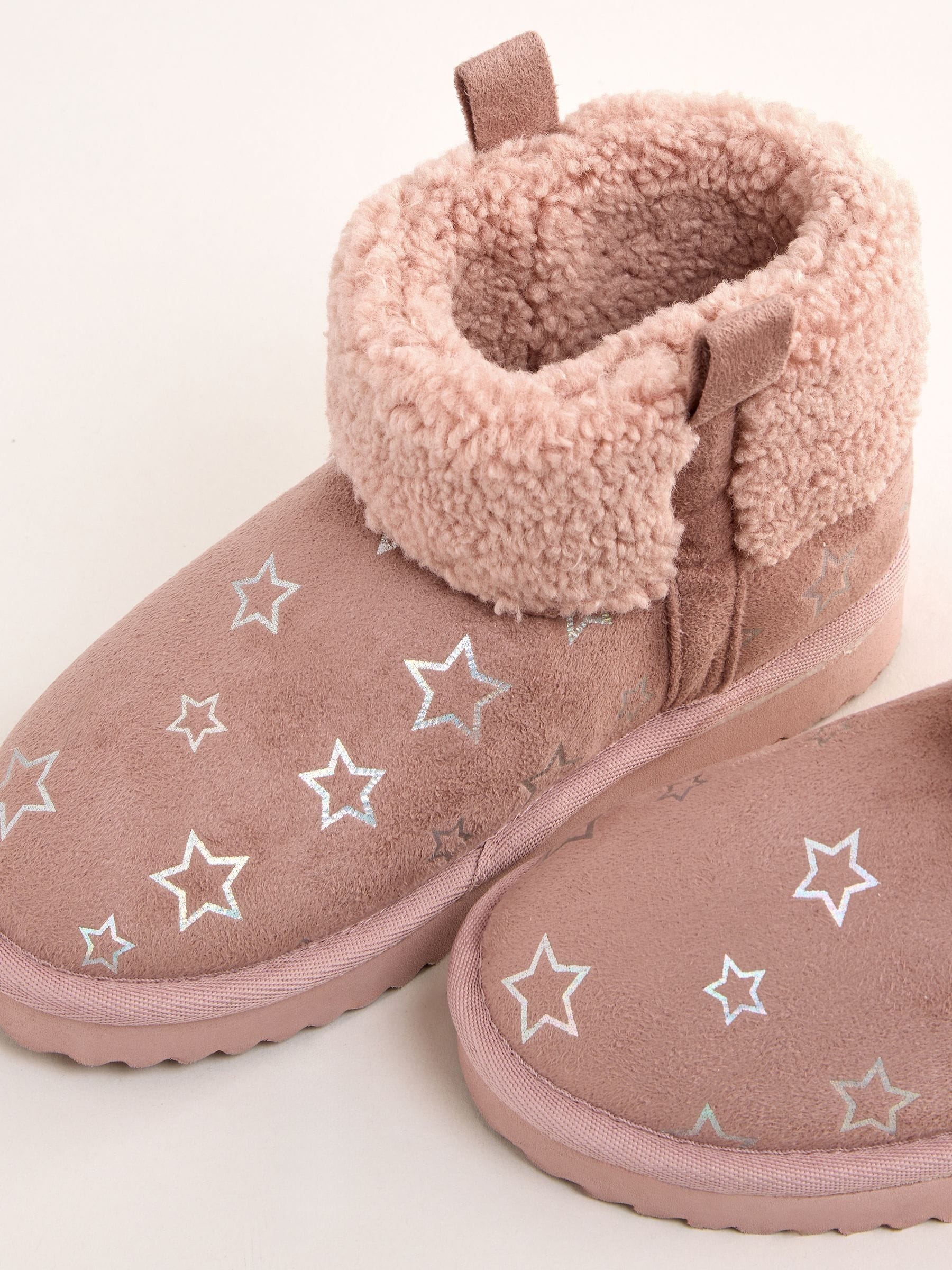 Roze - Lipsy Faux Shearling Lined Print Pull On Slipper Ankle Boots