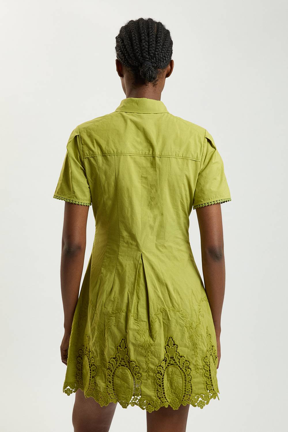 KarenMillen Robe Mini Chemise En Coton À Broderie Ajourée Avec Col
