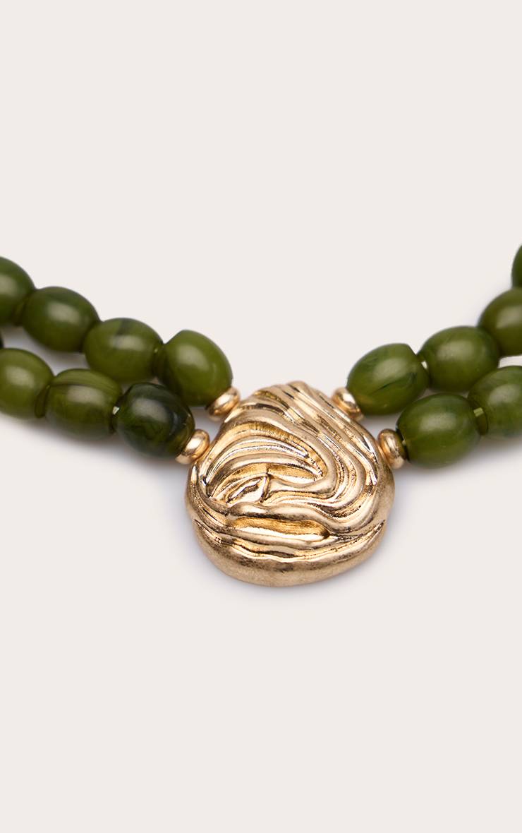 Doré Collier À Grosses Perles Avec Pendentif Olive
