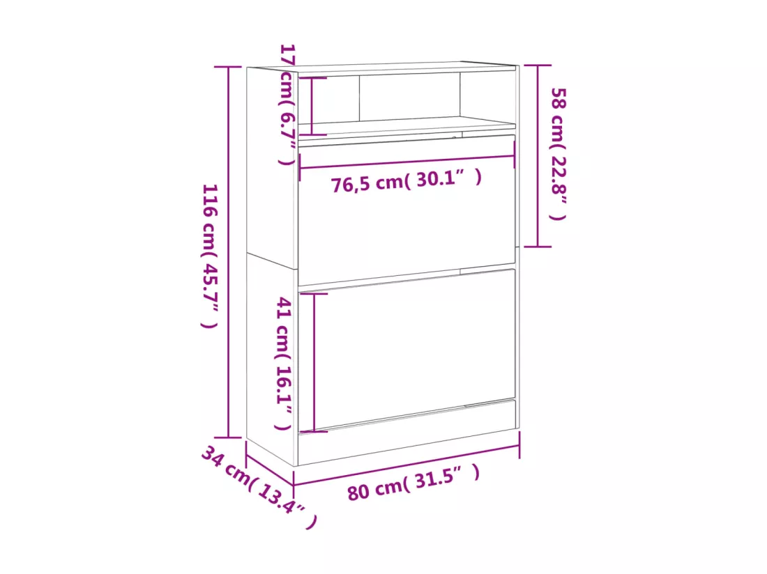 Armoire à chaussures 2 tiroirs rabattables blanc 80x34x116