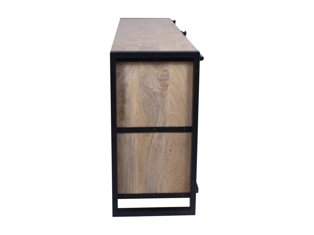 Buffet avec 1 porte et 6 tiroirs en bois de manguier et métal - Naturel et noir - HARLEM II