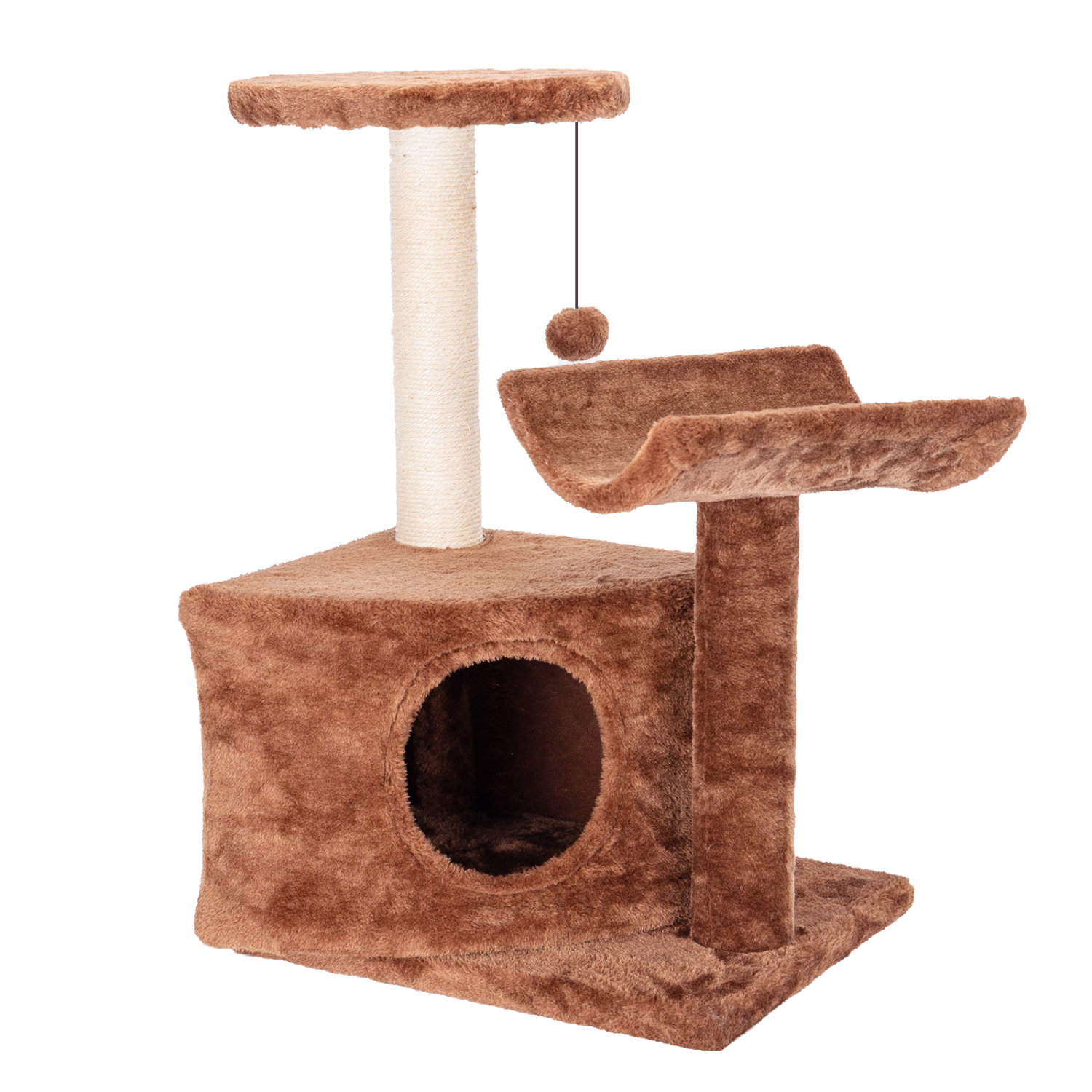 Árvore para Gatos Nobleza, Poste Arranhador com Plataformas, Cavernas de Pelúcia Macia, Postes Arranhadores de Sisal, Brinquedo de Bola Pendurado, Marrom, 40*33*64CM