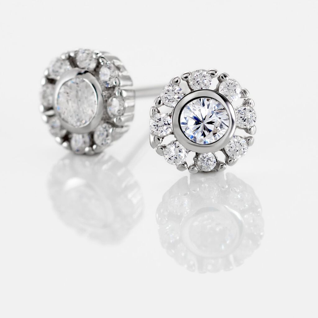 Boucles D'oreilles Puces Argent Blanc Gwenegan Oxydes De Zirconium