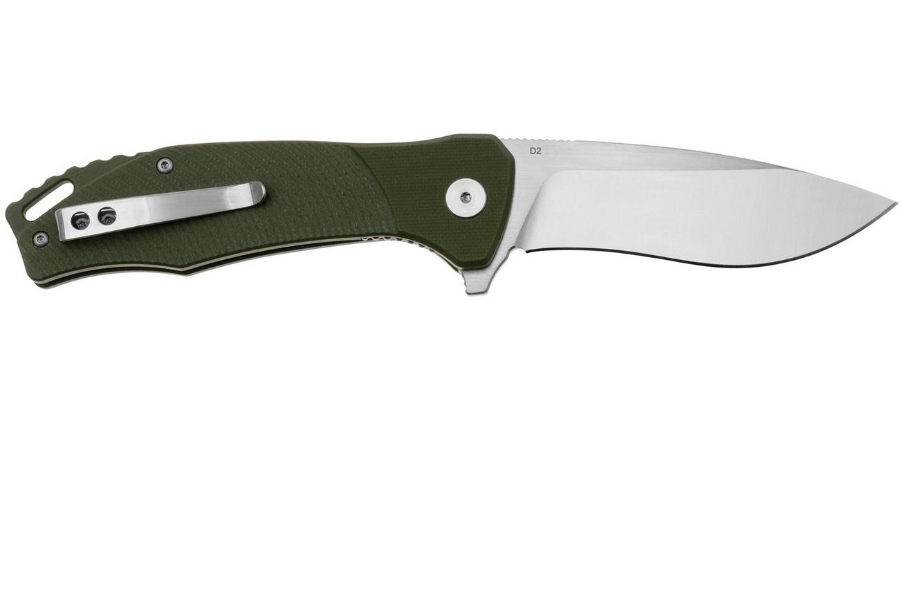 QSP Knife Raven QS122-B1 D2, Green G10, zakmes