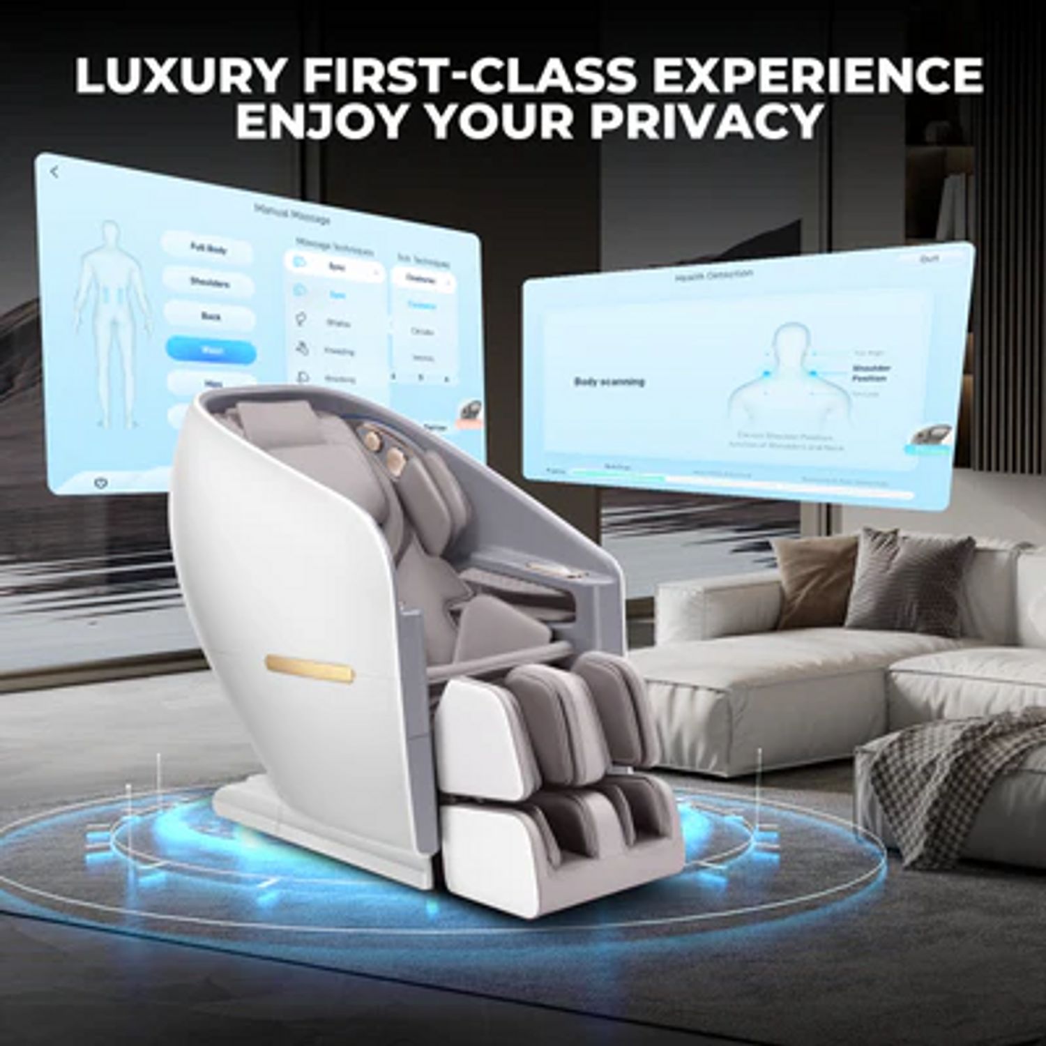 Naipo Massagesessel 4D HIGH-END Massagestuhl, Tablett, Aromatherapie, Raumkapsel-Design WEISS