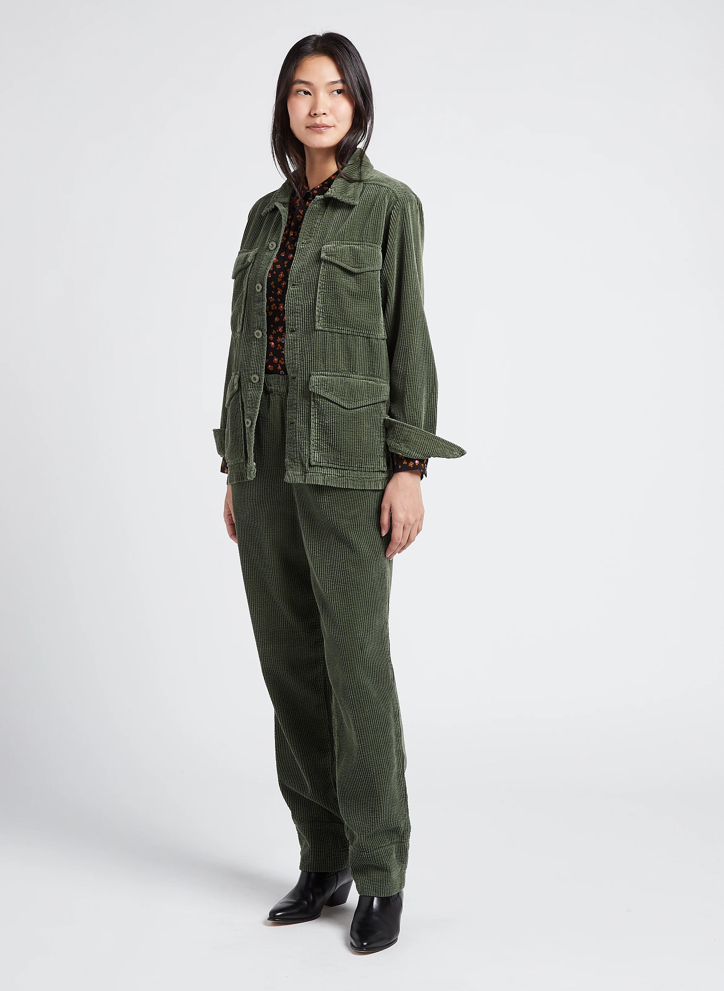 CARRIE - Veste col classique ample en coton | Vert