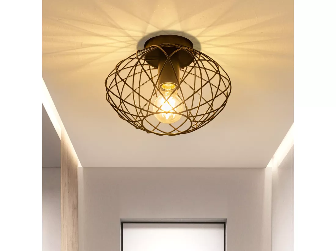 NETTLIFE Plafonnier cage noire spot de plafond vintage E27 douille métal