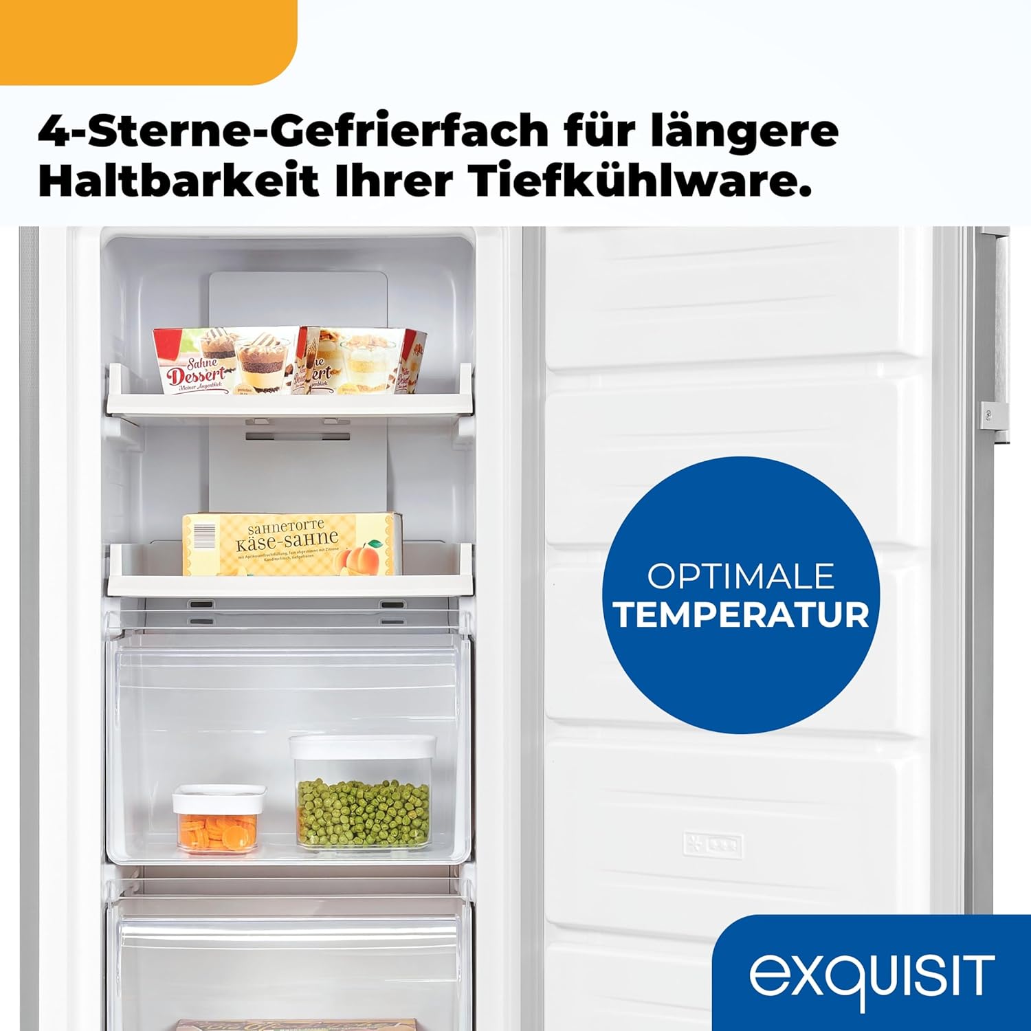 Exquisit Gefrierschrank, 161 Liter, No-Frost, LED-Anzeige, leise, GS5231-NF-H-040C inoxlook