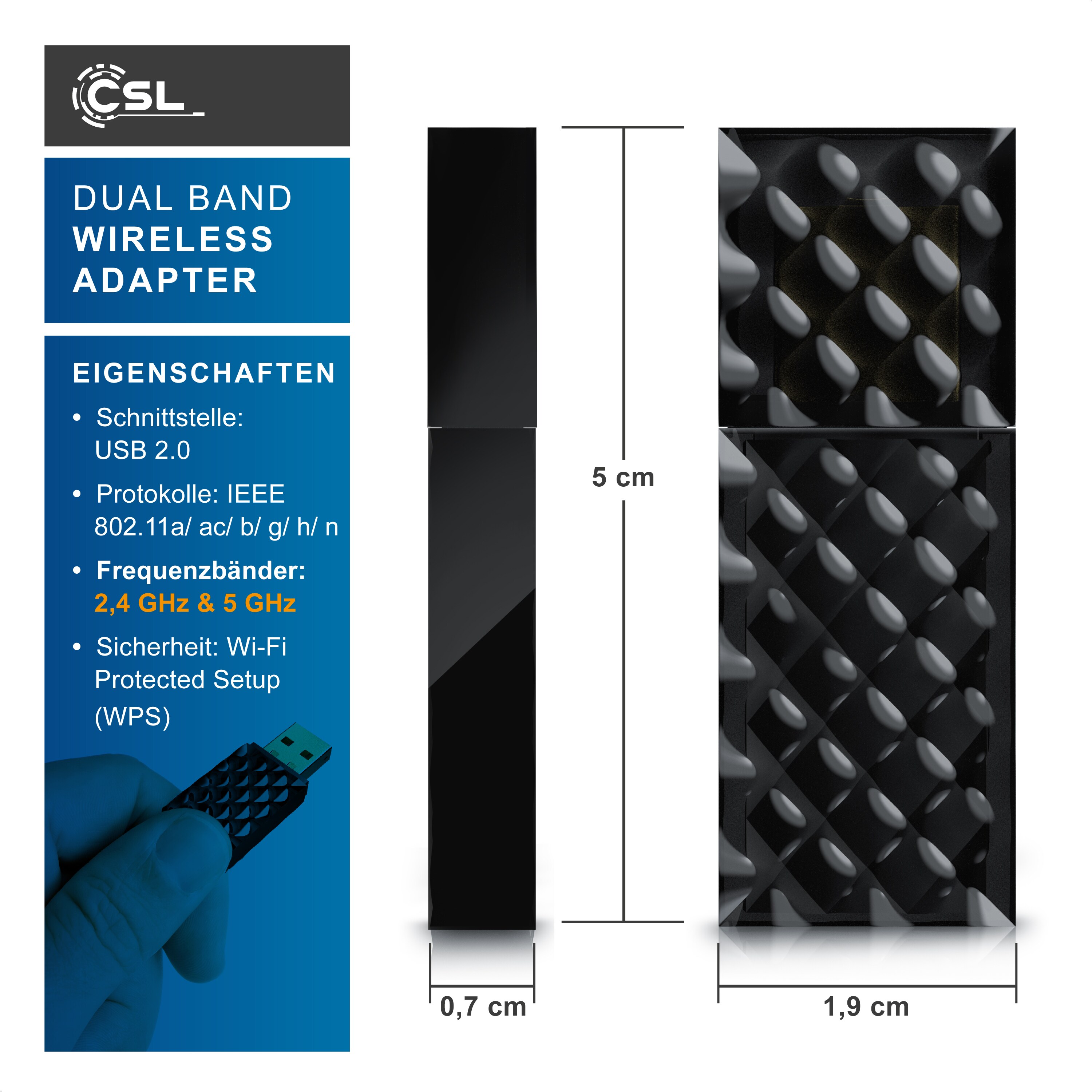 CSL WLAN Dual Band Stick - 433 MBit s - 2,4 GHz 5 GHz - bis zu 433 MBit s WLAN-Standards 802.11ac