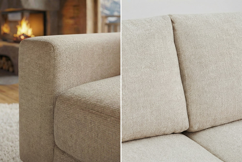 Großes Sofa LOFT 210cm champagner beige Chenille 3-Sitzer Couch Taschenfederkern