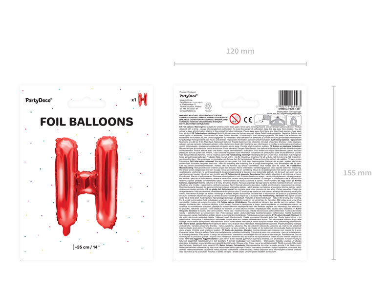 Folie Ballon Letter H Rood Leeg 35cm