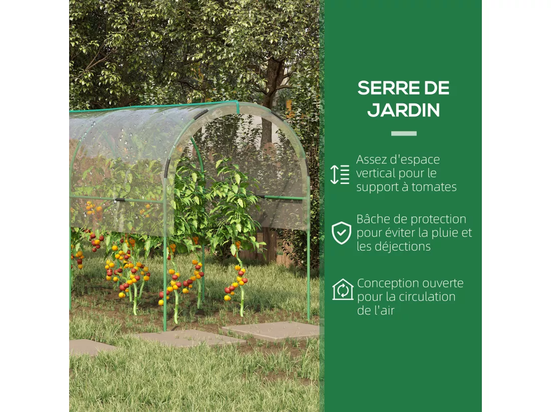 Serre de jardin serre à tomates dim. 4L x 1,23l x 1,71H m acier thermolaqué vert PVC haute densité transparent