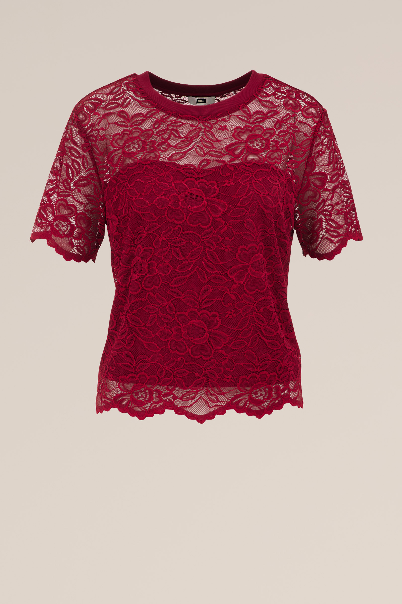 kanten T-shirt WE Fashion Bordeauxrood